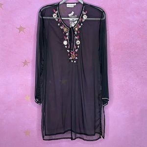 Rhona Sutton Black Beaded Swim Beach Cover Up Women’s Medium New